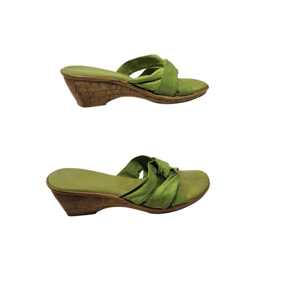 Vtg Handmade Italian Lime Green Vegan Wedge Sandals Sz 10 Knotted Open Toe Resor - Picture 5 of 10